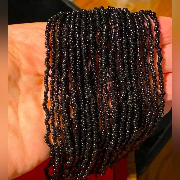 Antique Victorian jet glass seed bead tassel,bronze beads/hanger - Picture 7 of 9